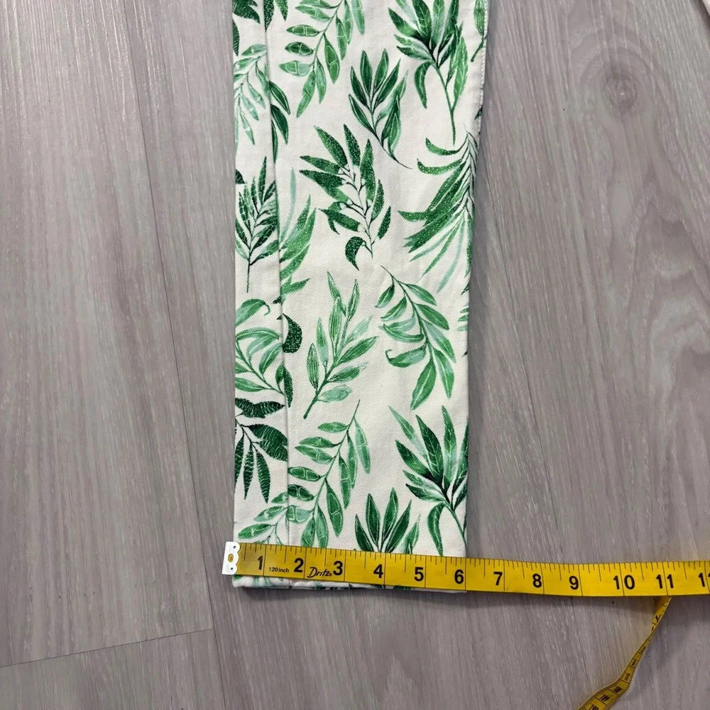 J McLaughlin Pants Women White Green Leaf Print Pant Straight Leg Casual Size 10 - Picture 8 of 15